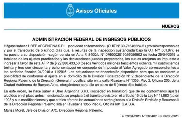 Argentina reclama a Uber 358 millones de impuestos